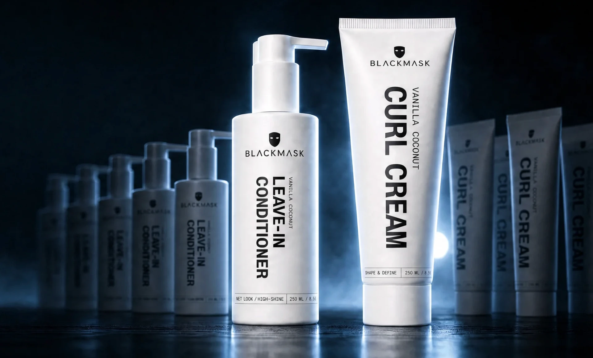 BLACKMASK Leave-In Conditioner and Curl Cream product line-up
